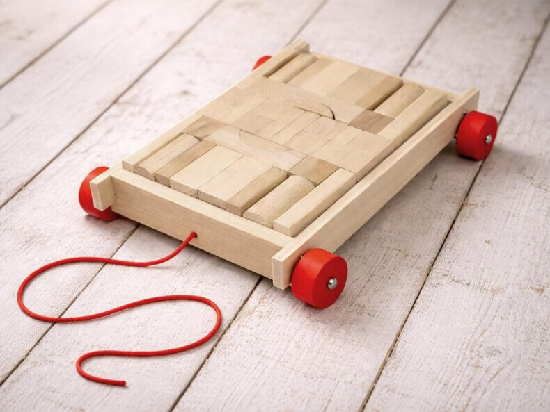 Bauwagen mit 36 Holzbausteinen, natur