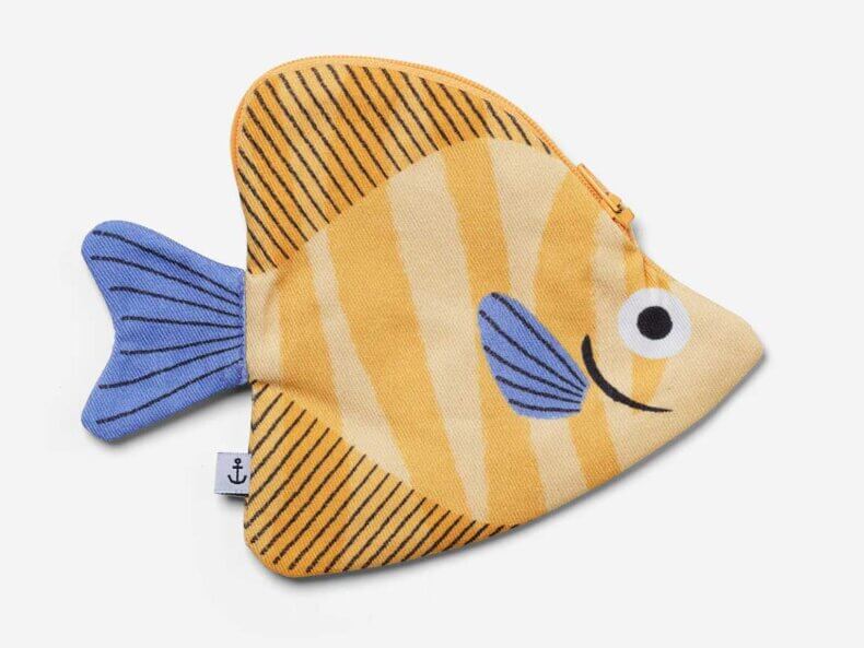 Don Fisher Moonyfish Yellow Etui – handgemachtes Etui aus Baumwolle in gelber Fischform