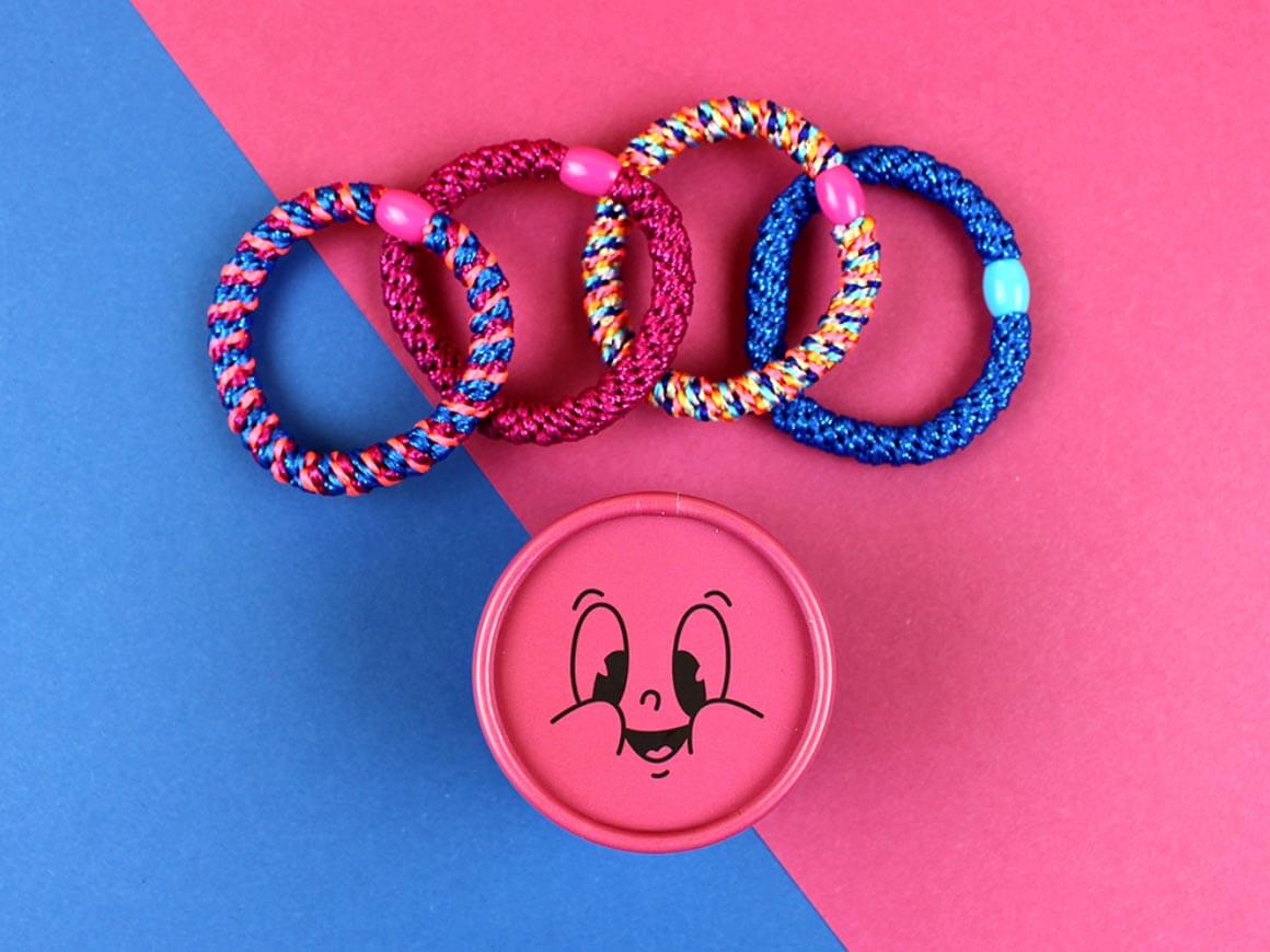 Haargummi-Set pink/blau mit 4 Haargummis