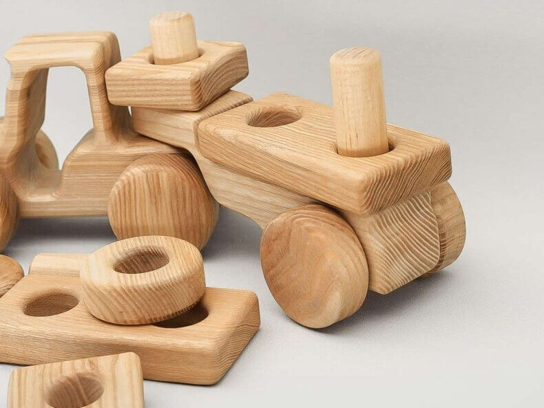 Holz-Baufahrzeug mit Anhänger, Lotes Toys – Bild 5