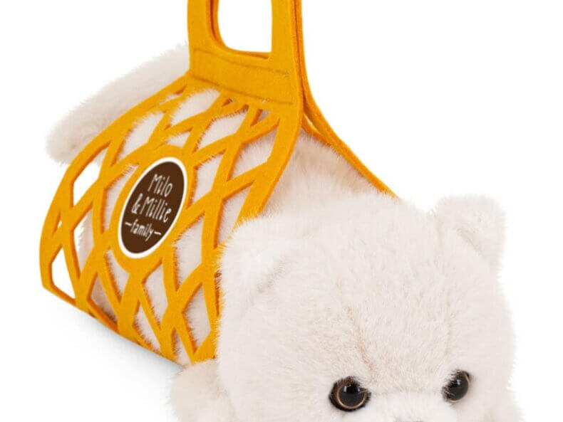 MILO, große Katze mit Tragetasche (55 cm), weiß