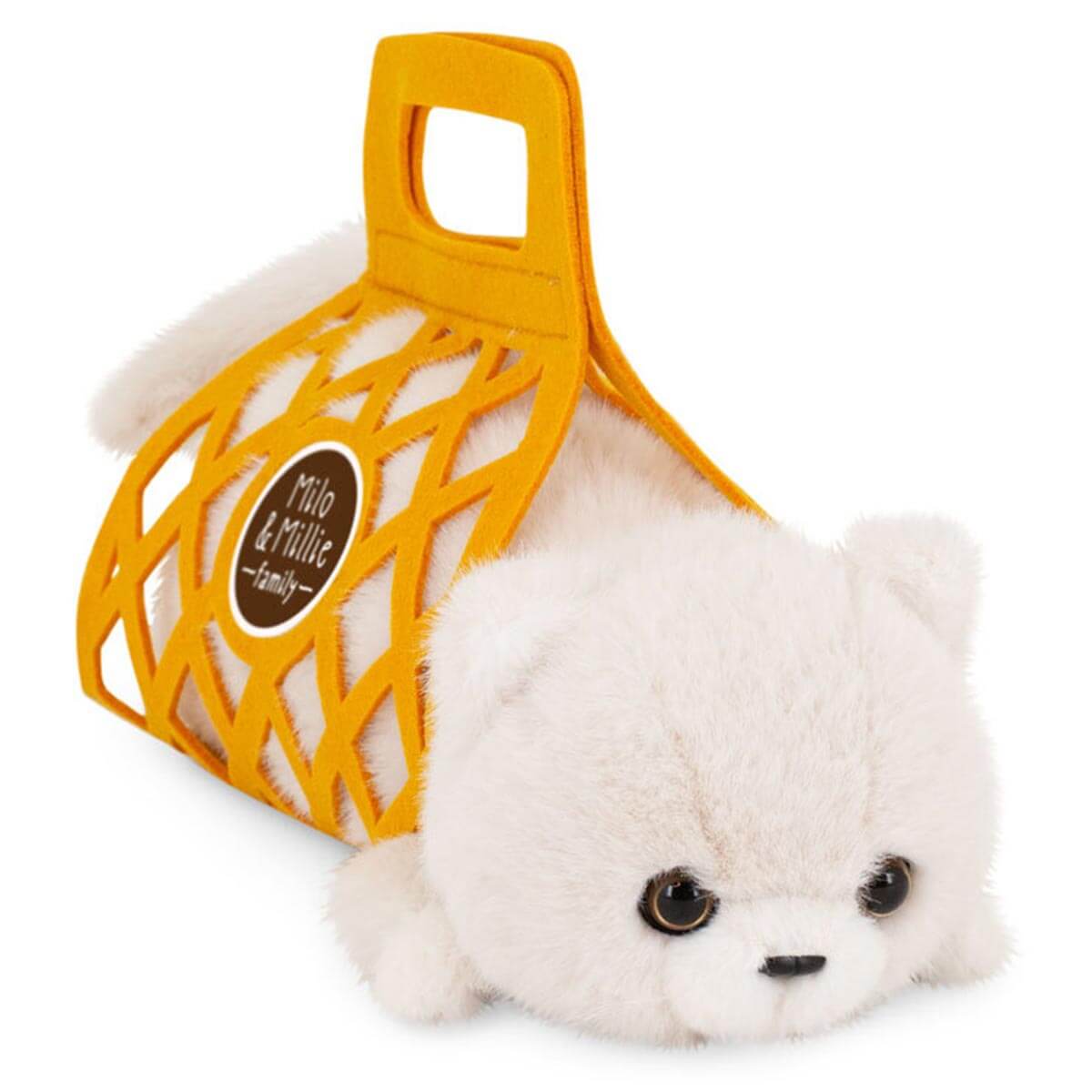 MILO, große Katze mit Tragetasche (55 cm), weiß