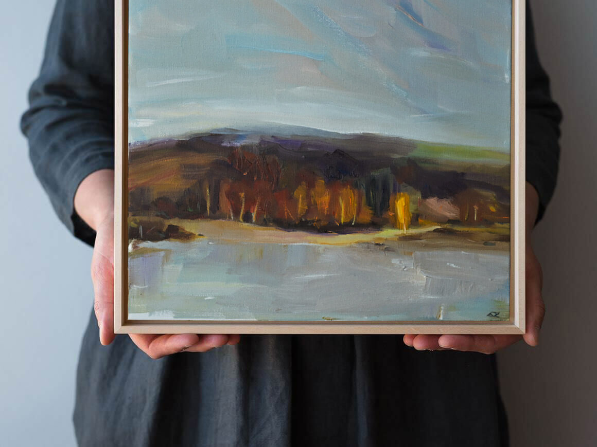 "Waldsee II" Original Ölgemälde im Schattenfugenrahmen, Unikat – Bild 2