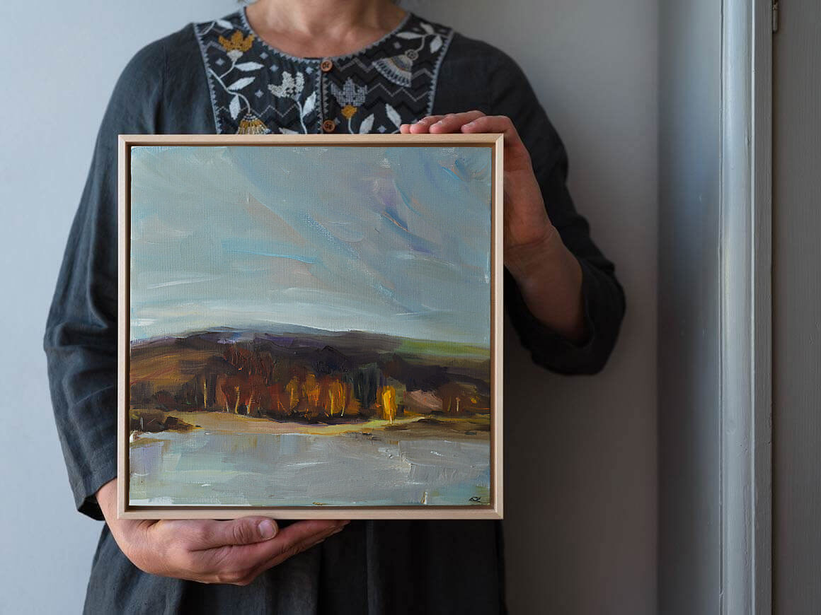 "Waldsee II" Original Ölgemälde im Schattenfugenrahmen, Unikat