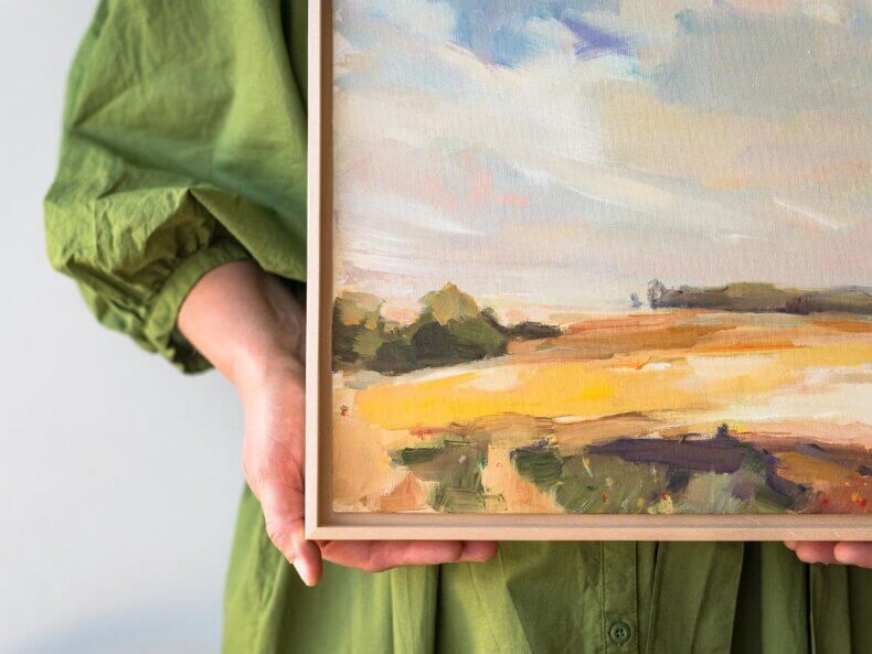 „Sommerwind I“ – Original Ölgemälde im Schattenfugenrahmen, Unikat