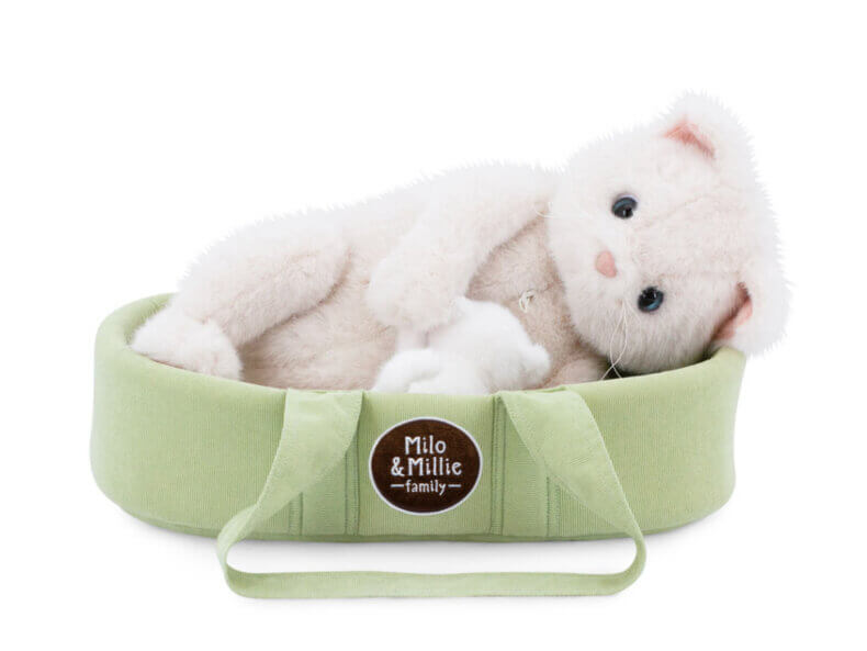 Plüschkatze „Millie“ – Weiße Katze, 40 cm, Set Katze, Kätzchen & Tragetasche