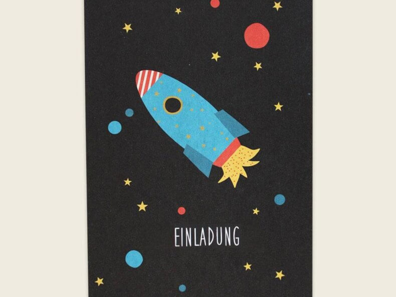 Postkarte Rakete "Einladung"