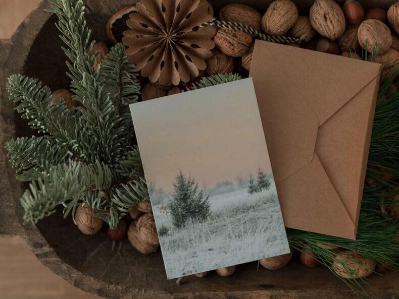 Klappkarte mit Briefumschlag Weihnachten Motive Tanne, Kranz, Geschenke aus Schweden von Sköna Ting