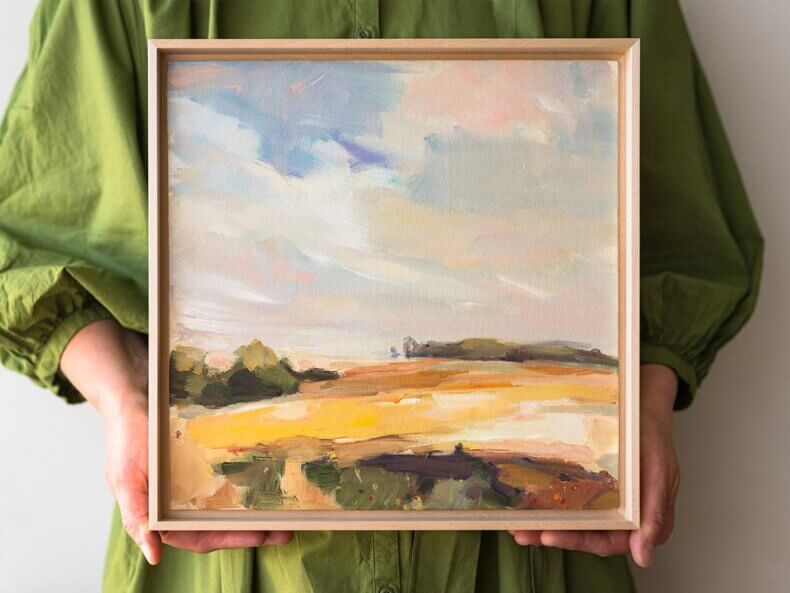 „Sommerwind I“ – Original Ölgemälde im Schattenfugenrahmen, Unikat