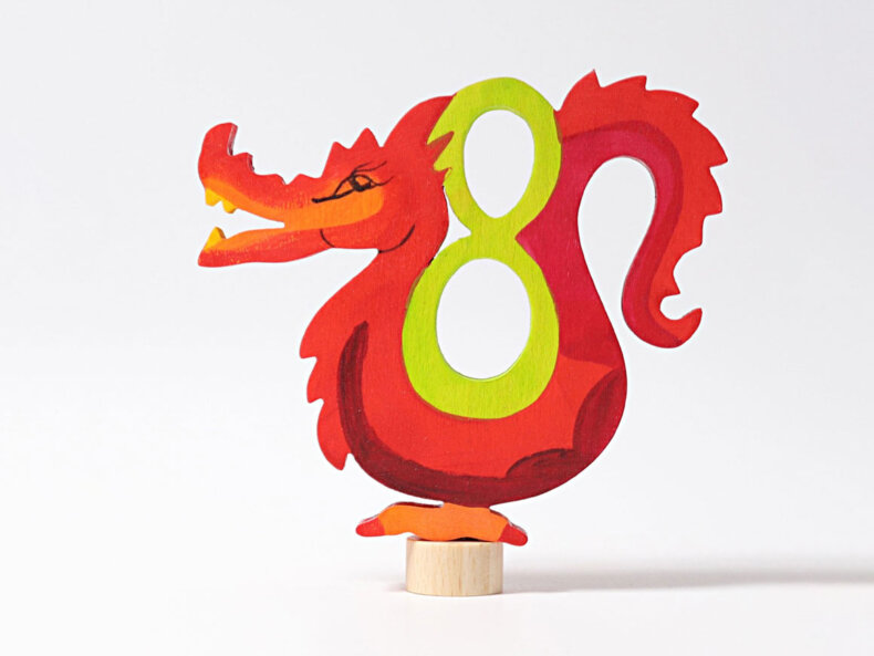 Handbemalte Steckfigur Märchen Drachen 8 von GRIMM’S aus Lindenholz, ca. 5 cm hoch, bunt gestaltet – dekorativ für Geburtstagsring und Jahreszeitentisch.