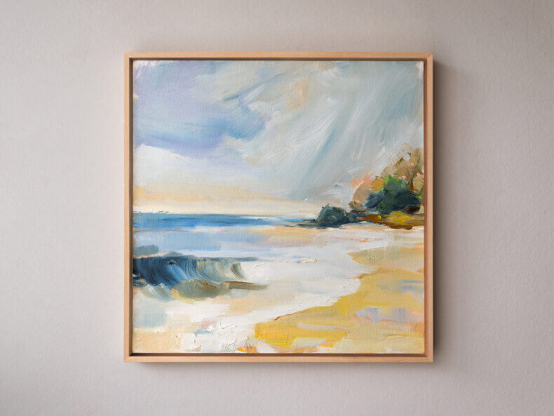 „Strand I“ – Original Ölgemälde im Schattenfugenrahmen, Unikat