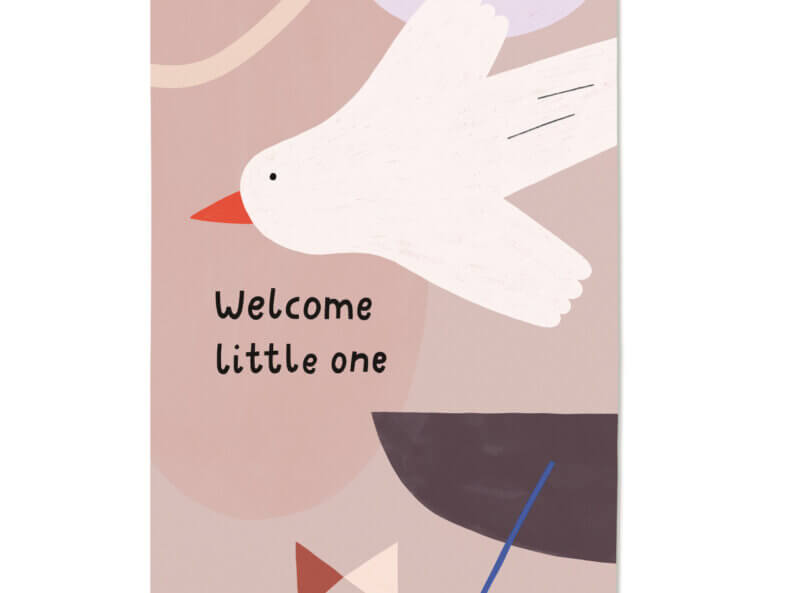 Postkarte Baby Welcome von nuukk – liebevoll illustrierte Glückwunschkarte zur Geburt auf stabiler Holzschliffpappe, Design von Anna Katharina Jansen