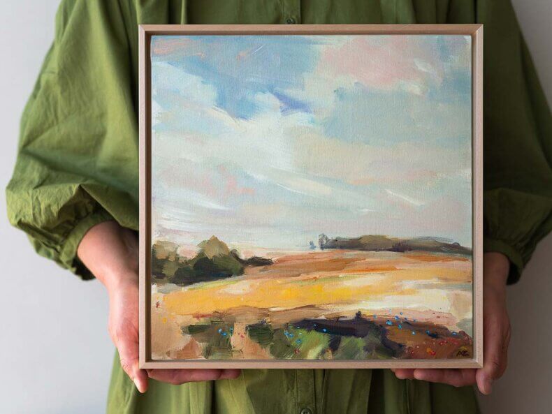 „Sommerwind I“ – Original Ölgemälde im Schattenfugenrahmen, Unikat